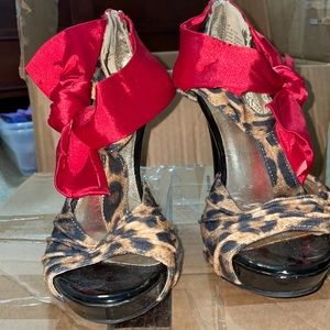 Leopard print with the red bow heels